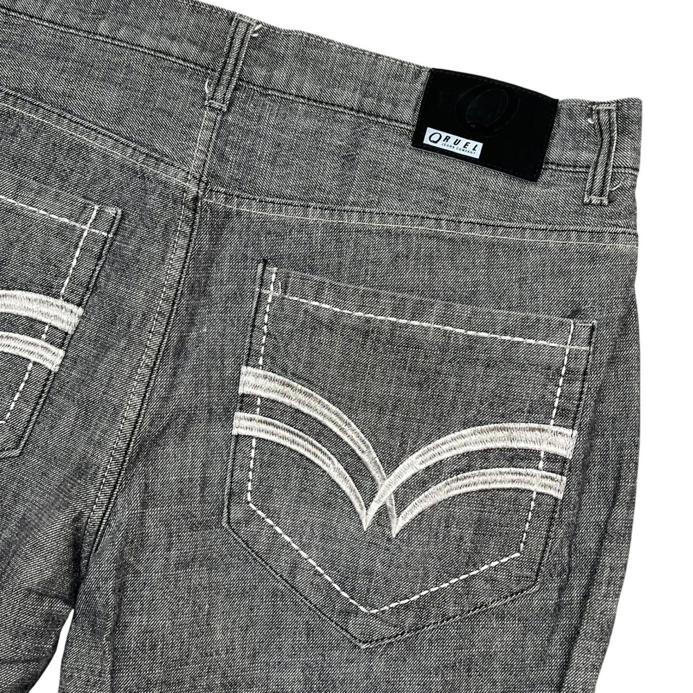 Qruel Jeans Company Y2K Denim Pants Mens 38 Grey Embroidered Pockets Streetwear